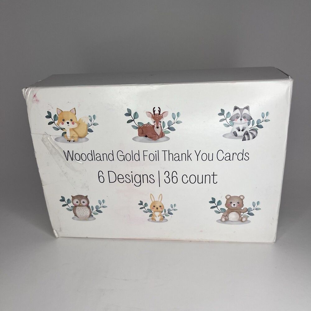 Woodland Gold Foil Thank You Cards, 6 Designs / 36 Count - New Open Box